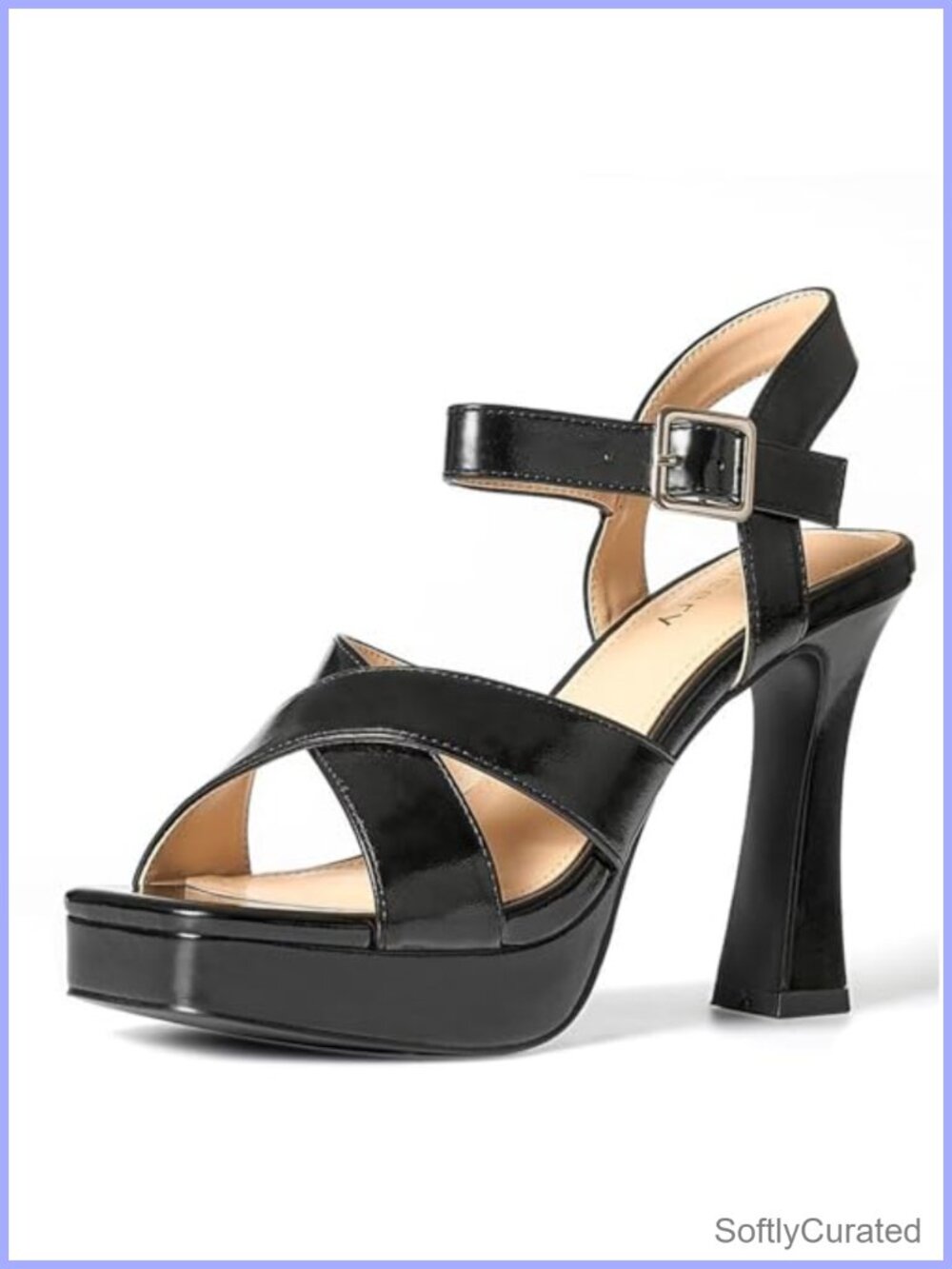 Platform Chunky Heel Sandals Square Open Toe Ankle Strap Faux Leather